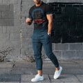 Men's short-sleeved round neck T-shirt and matching trousers set in a solid colour.