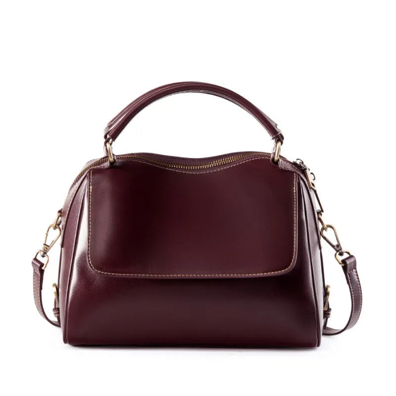 Women's genuine leather crossbody tote bag in cross-square shape with internal compartments and double shoulder straps