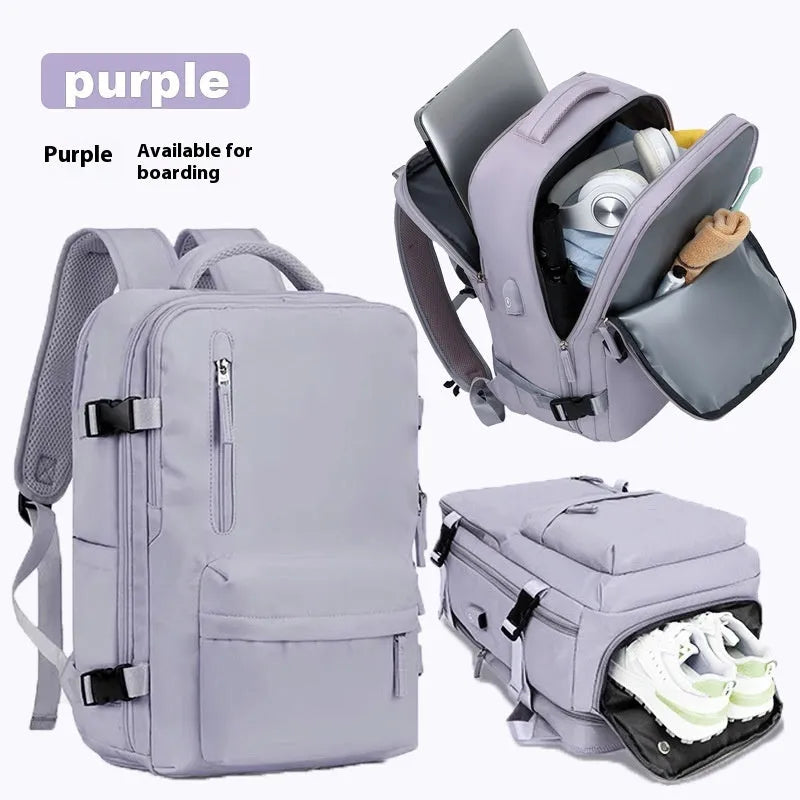 Women's large capacity Oxford cloth luggage backpack with curved straps in light grey colour