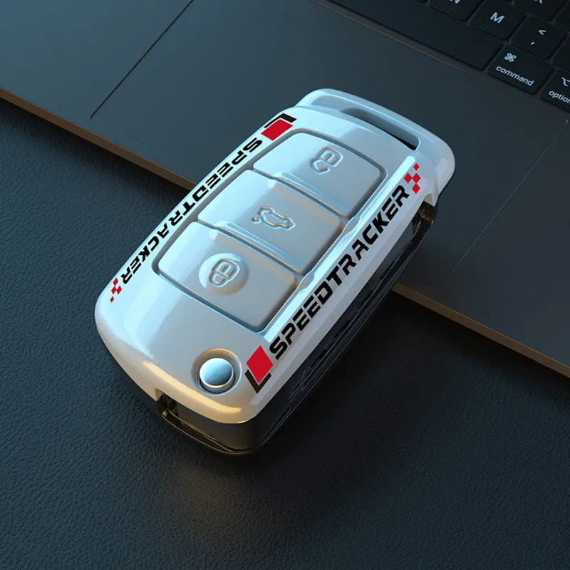 Carbon fibre style car key cover with mirror surface in carbon black and white colour options