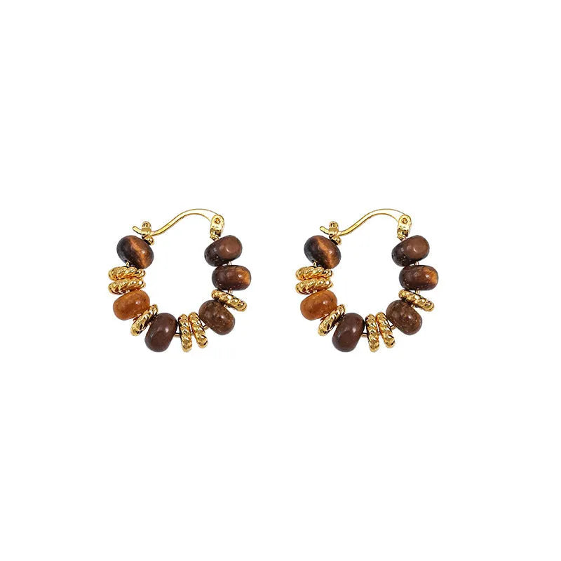 White retro Maillard tigereye women's trendy earrings with electroplated finish on plastic material