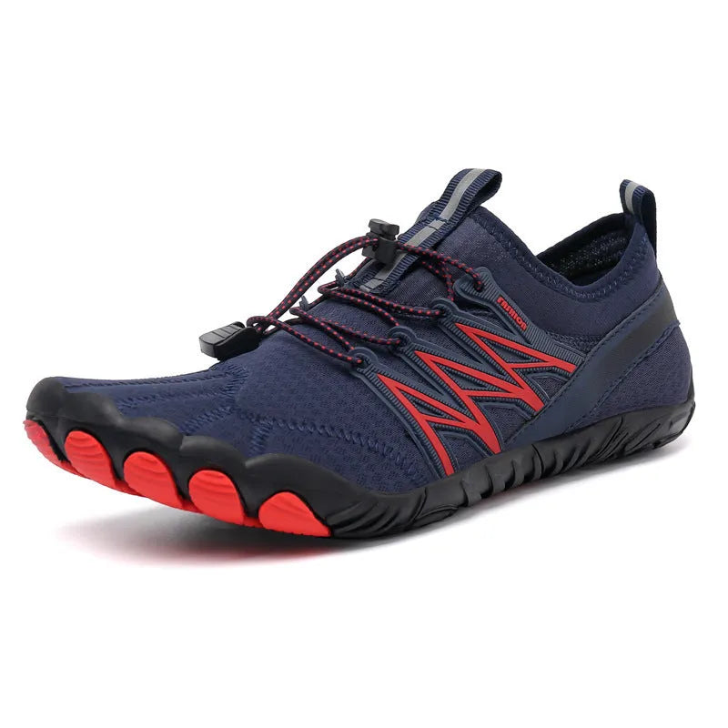Lightweight indoor fitness training sneakers with low-top design and striped pattern.