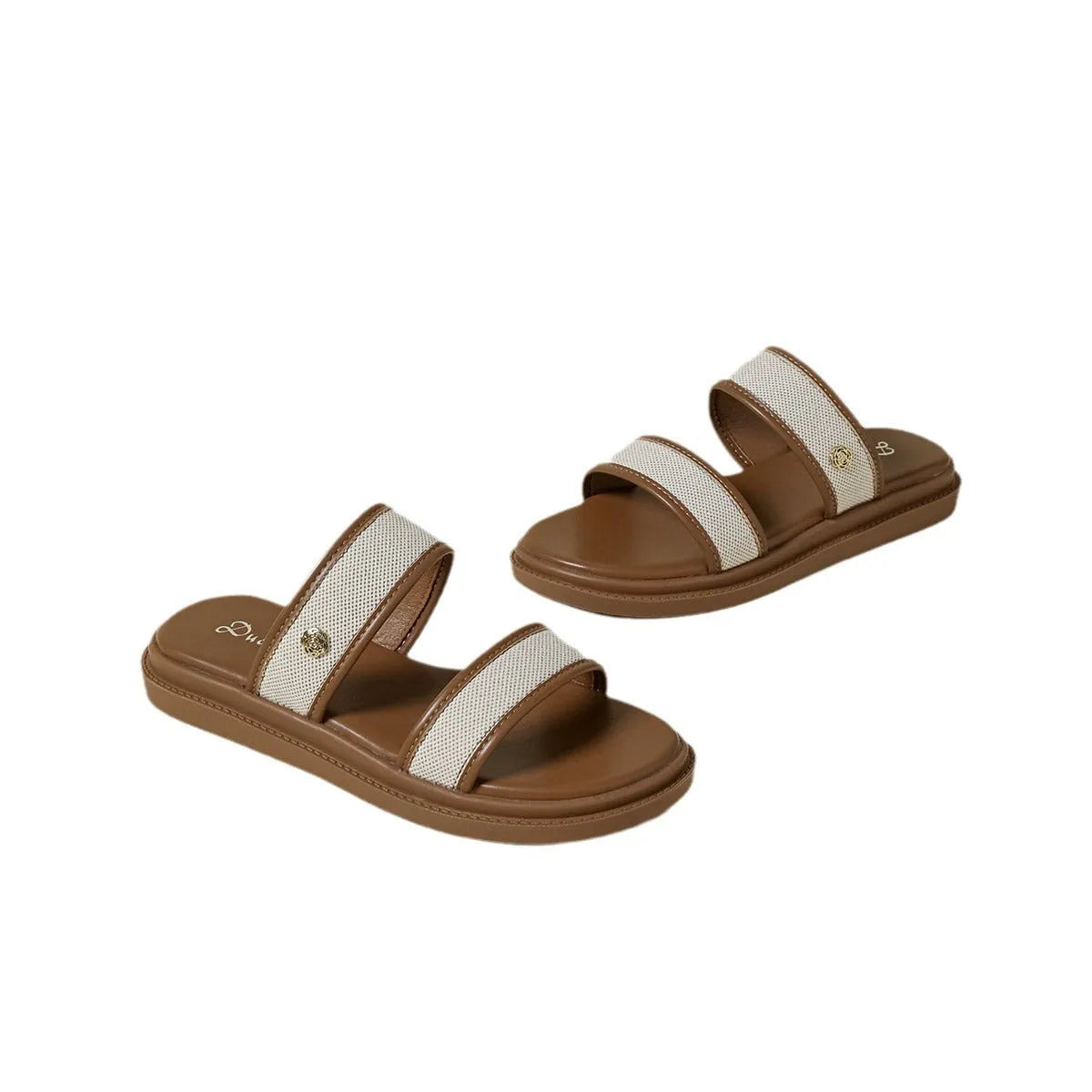 Women's brown vintage flip-flops with soft sole and artificial PU upper material
