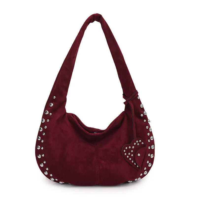 Soft plush underarm tote handbag in European American retro style available in five colours