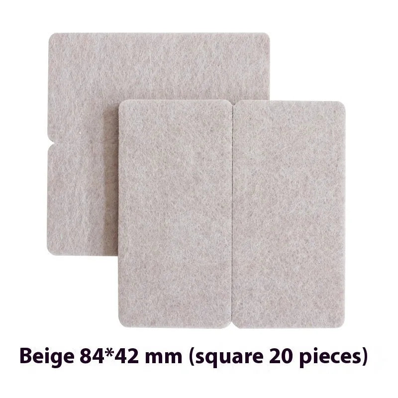 Beige plastic furniture leg protectors in round and square shapes with multiple size options