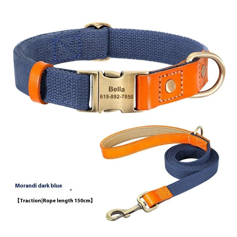 Small dog mohair collar and traction rope set in Mo Landi green with lettering