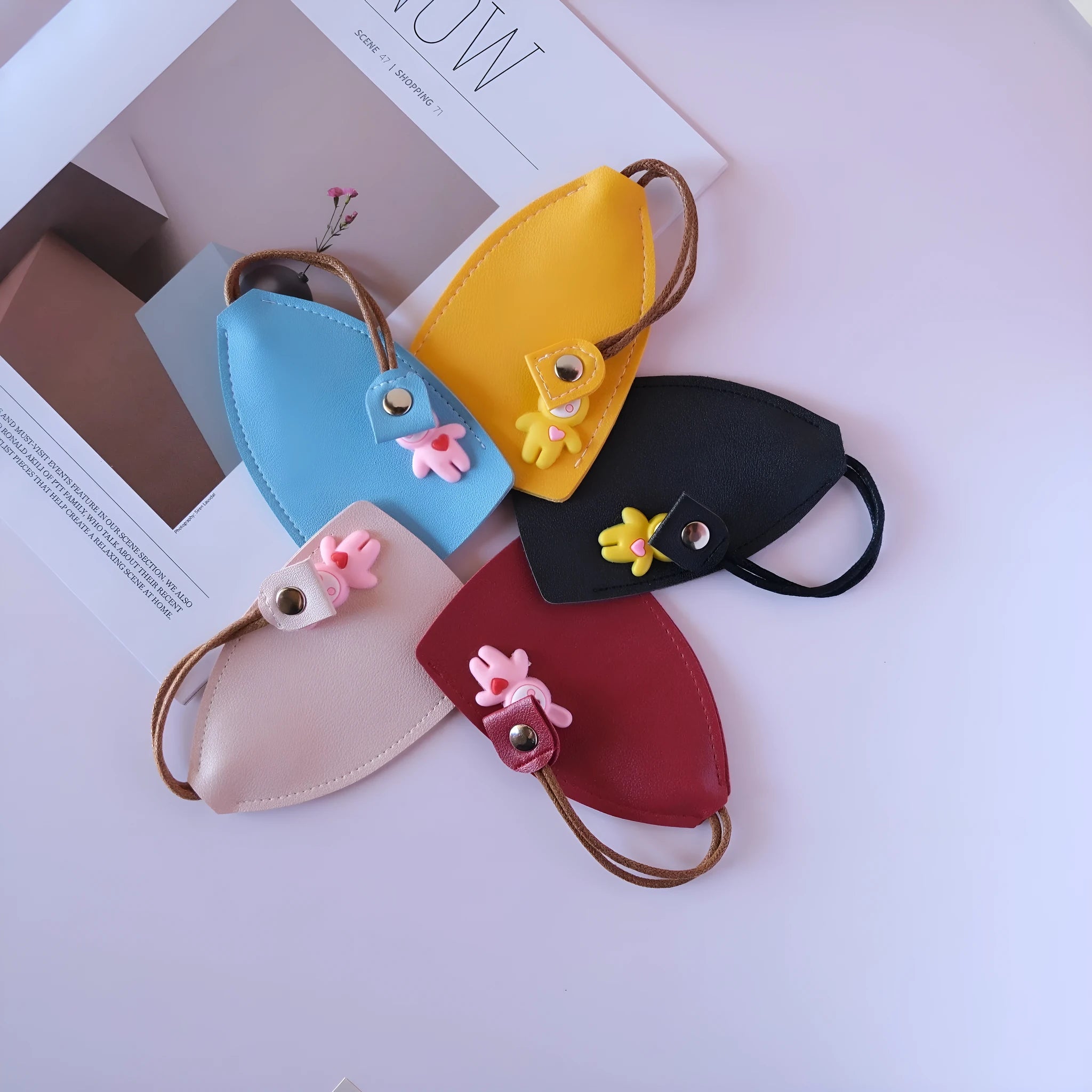 Universal large capacity PU leather car key case with credit card slots in five colour options.