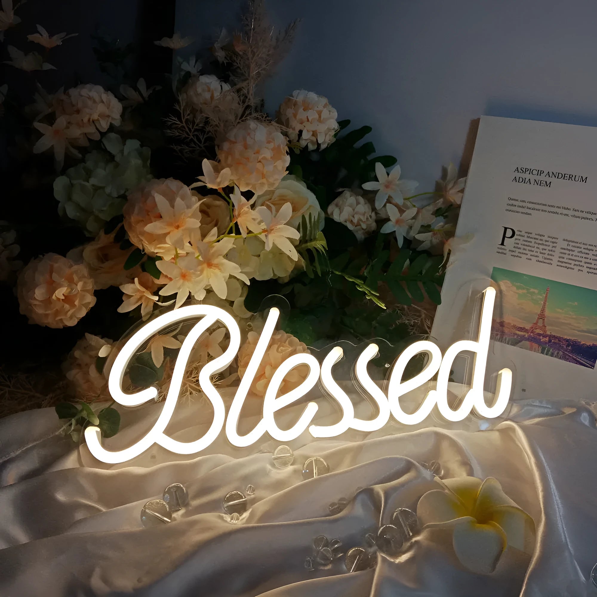 USB-powered dimmable acrylic LED letter-shaped neon light in one of five colour styles.