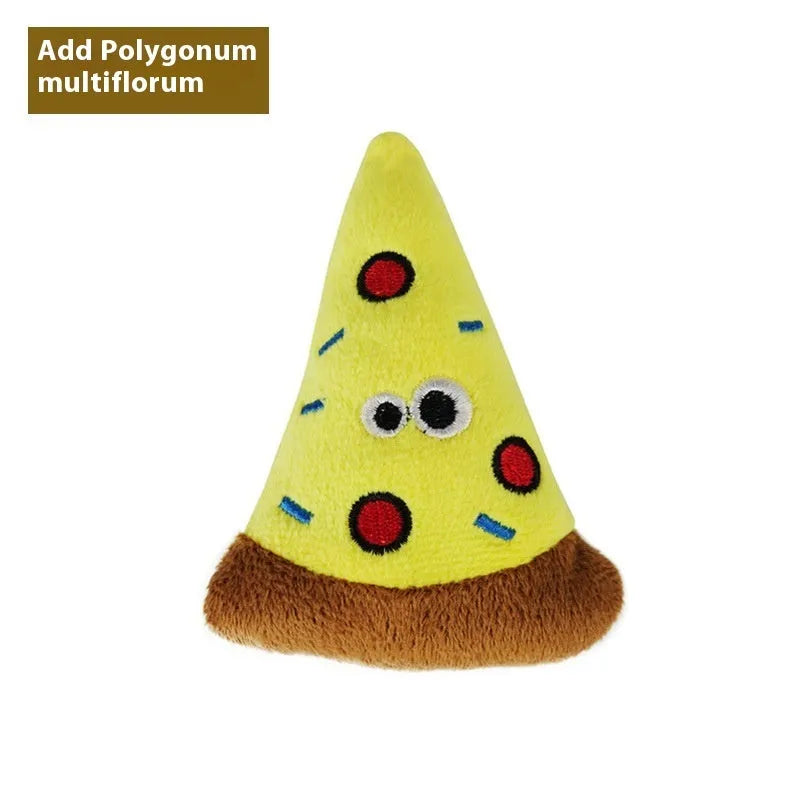 Polygonum multiflorum wooden molar cat toy with catnip plush attachment in pizza style