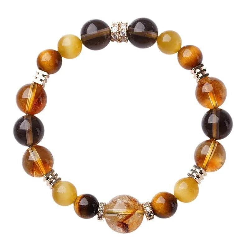 Geometric tiger-eye crystal bracelet with yellow beads in 10mm or 12mm sizes