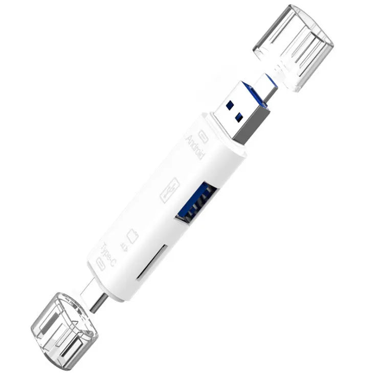 Black Type-C Micro USB OTG hub adapter with TF card reader slot and USB ports