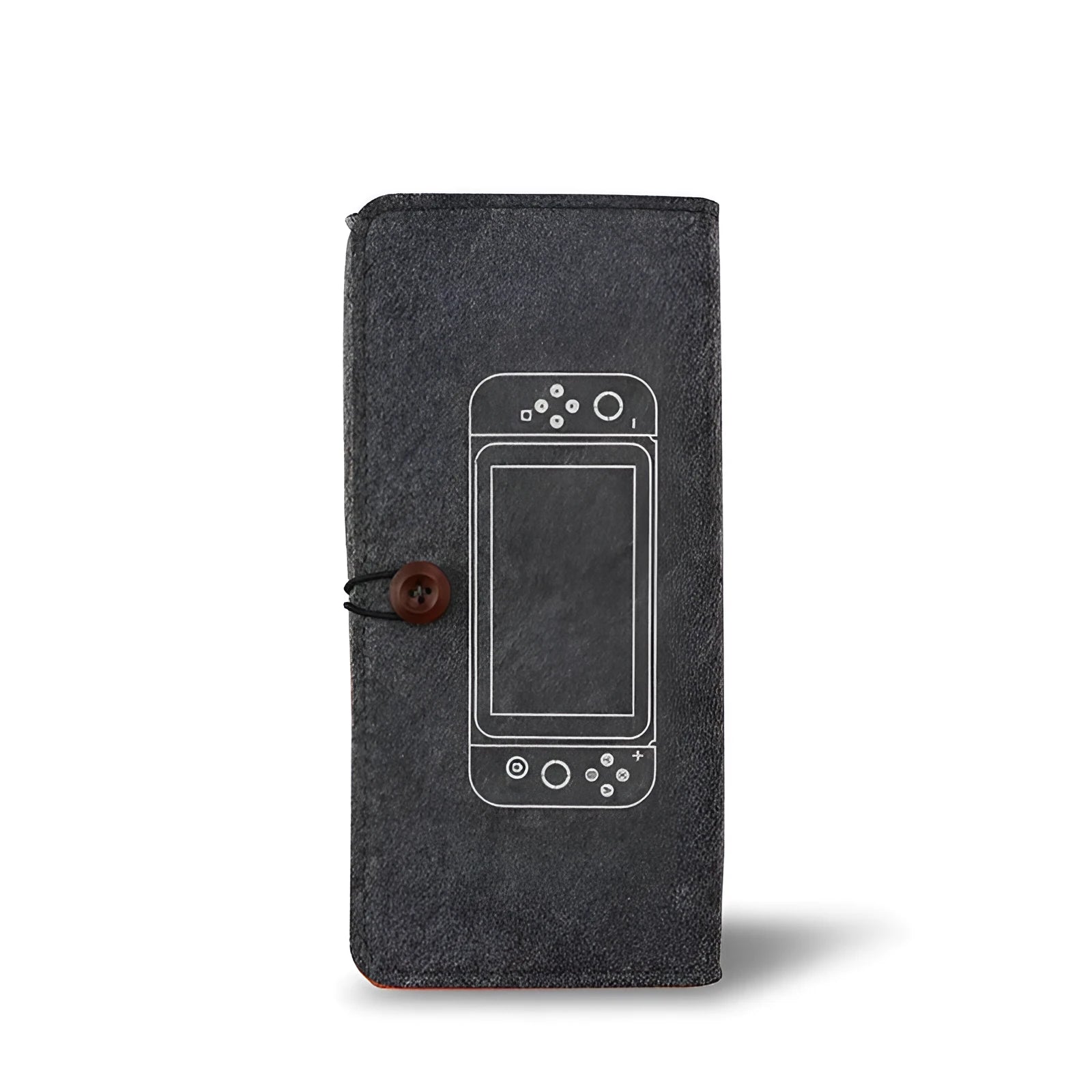 Black felt Nintendo Switch pouch case with double-layer design and game card storage slots
