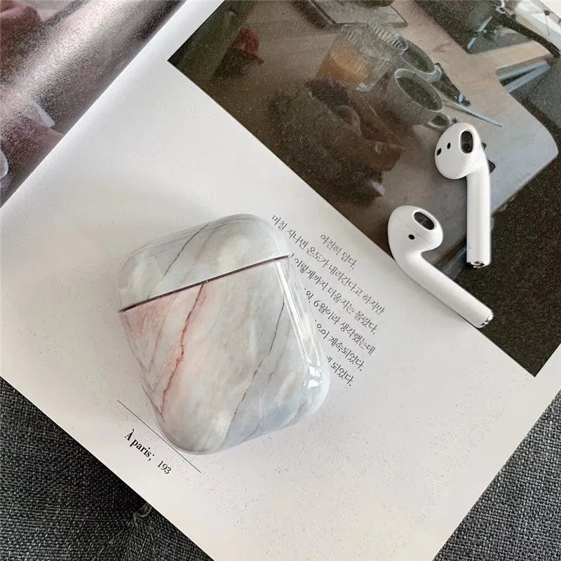 White marble pattern hard PC protective case for Apple AirPods charging box
