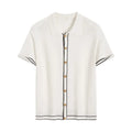 White cardigan with contrast colour lapels and short sleeves laid flat
