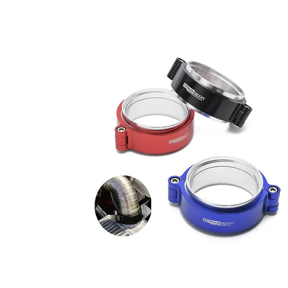 Aluminium car exhaust clamp in black, blue or red for 2" to 4" downspouts