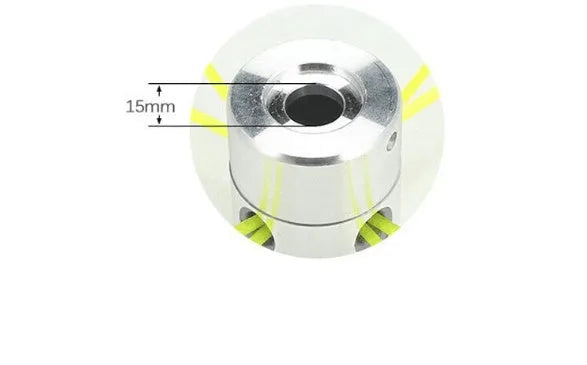 Silver aluminium grass trimmer head with four light yellow square strings for lawn mower replacement