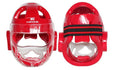 Karate helmet protective equipment in white blue red colours with S M L XL sizing for boxing head protection