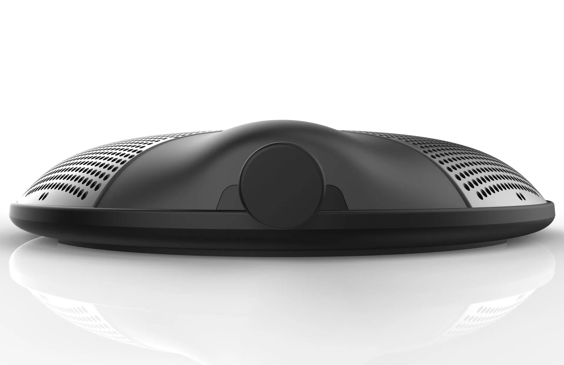 Black USB condenser microphone for conferences and gaming with 9x9x1.7cm dimensions