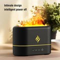 Seven-colour flame simulation aroma diffuser humidifier with USB cable on desktop