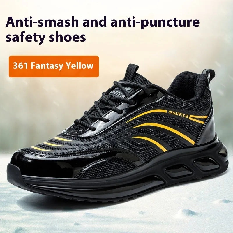 Orange labour protection safety shoes with leather uppers and rubber soles for industrial work
