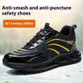 Orange labour protection safety shoes with leather uppers and rubber soles for industrial work