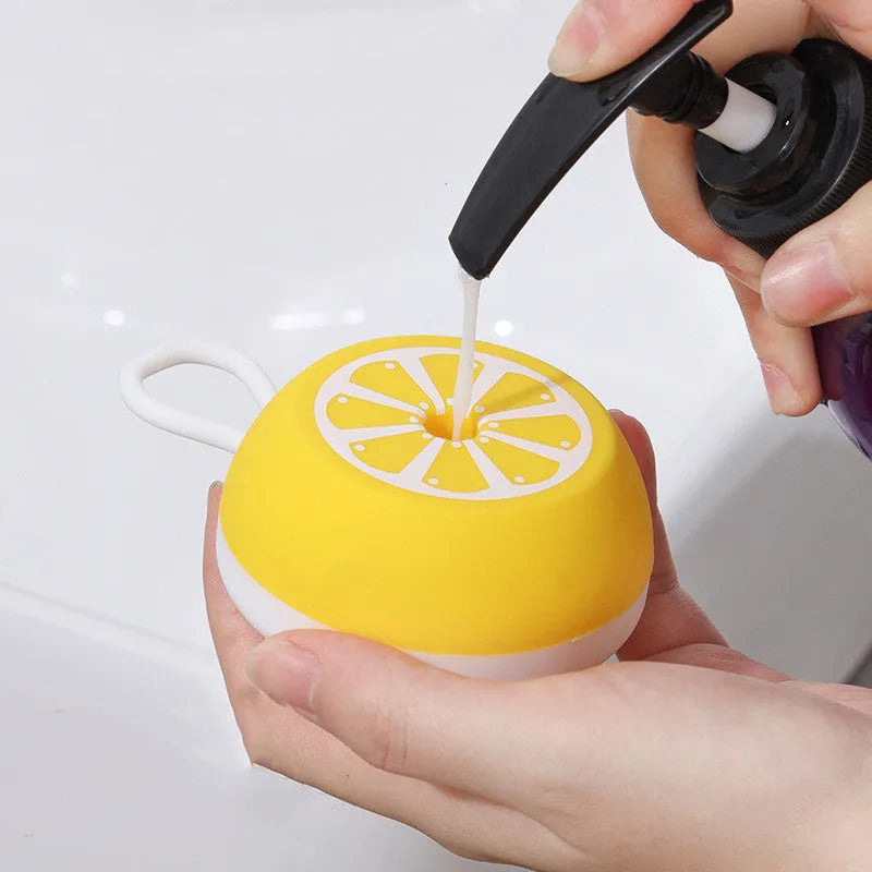 Yellow silicone pet bath brush with 2-in-1 comb design for dog and cat grooming