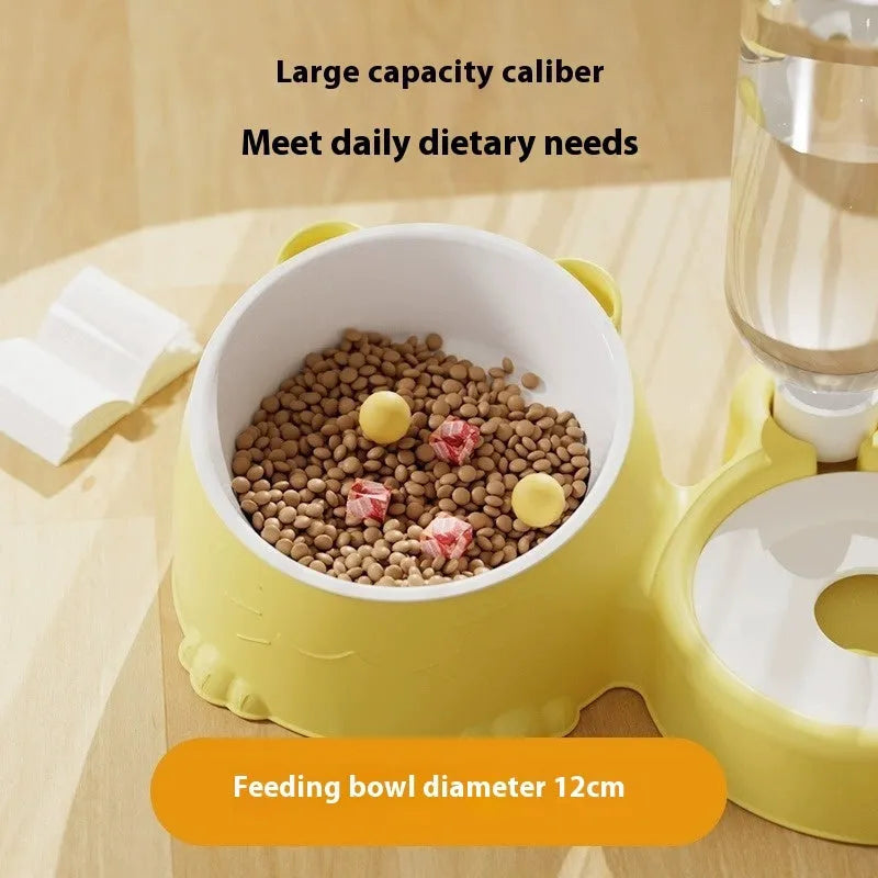 Automatic pet drinking fountain with food bowl in selected colour for cats