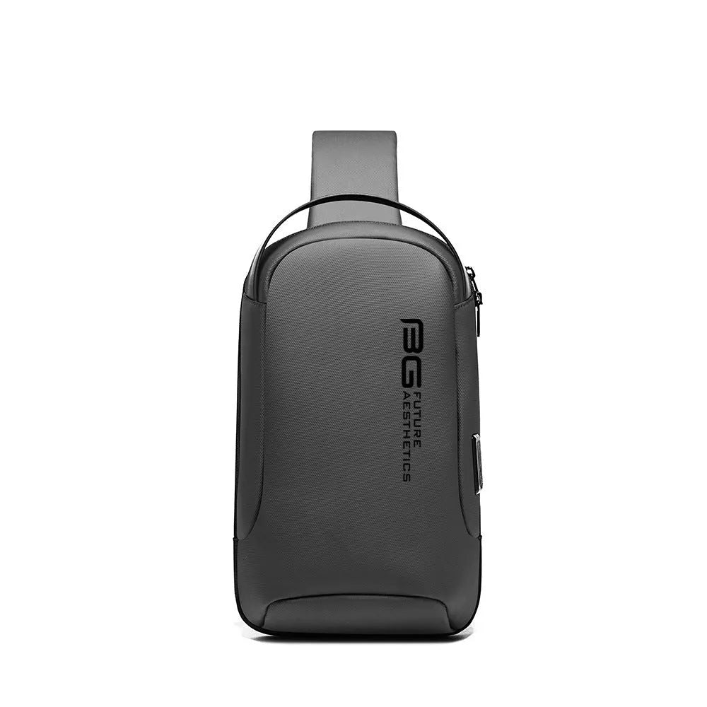 Men's blue oxford cloth USB shoulder bag with letter pattern for business travel