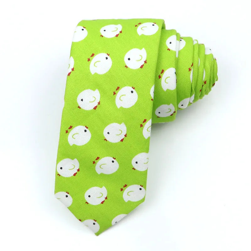 Narrow cotton bow tie with cartoon print pattern in assorted colour codes for men casual wear