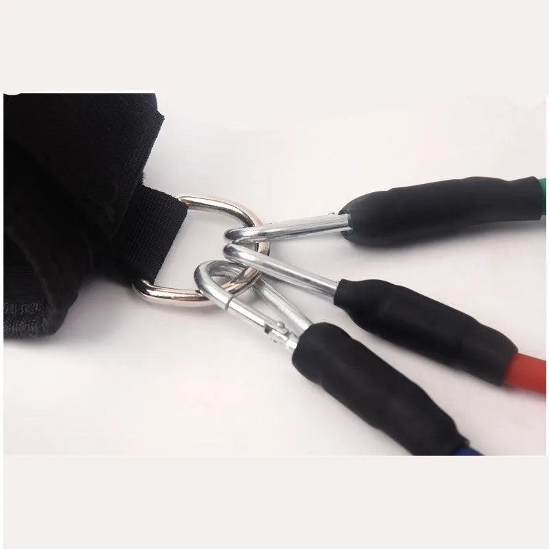Black taekwondo leg training pull rope set for explosive kicking force development.