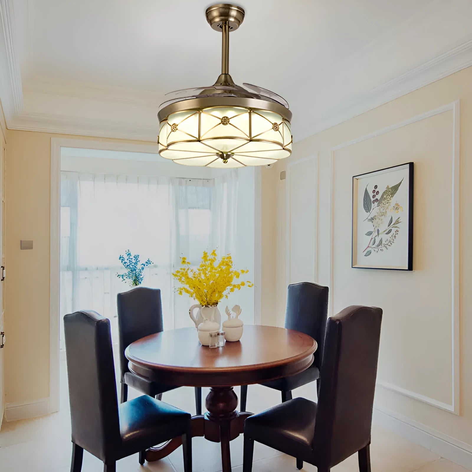 42-inch gold ceiling fan light with invisible blades and remote control for living rooms and bedrooms