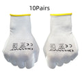 White PU-coated labour gloves showing flexible construction and 24 cm length