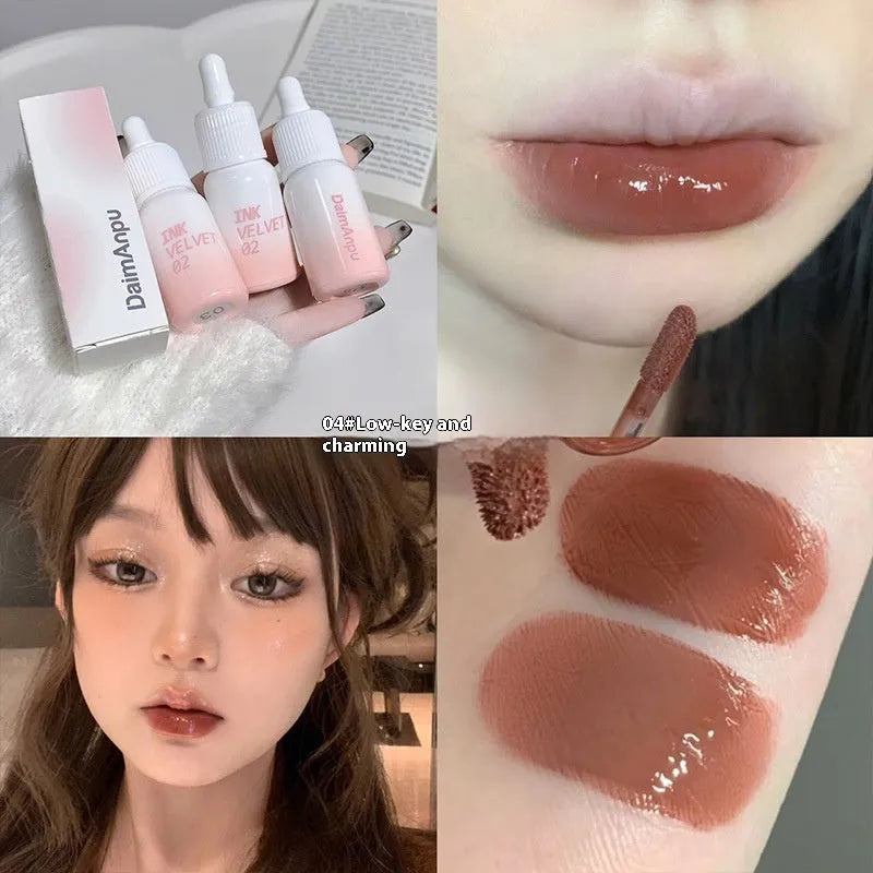 Mirror Lip Lacquer tube in 3.5g size with four shade options showing moisturising non-fade properties