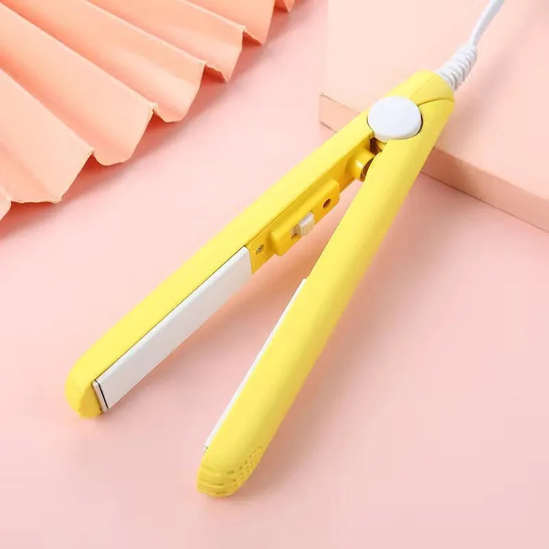 Mini hairdressing splint straightening iron for bangs styling with storage box in blue, pink, purple, white, or yellow colours