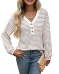 Women's V-neck patchwork pullover top in loose fit street fashion style