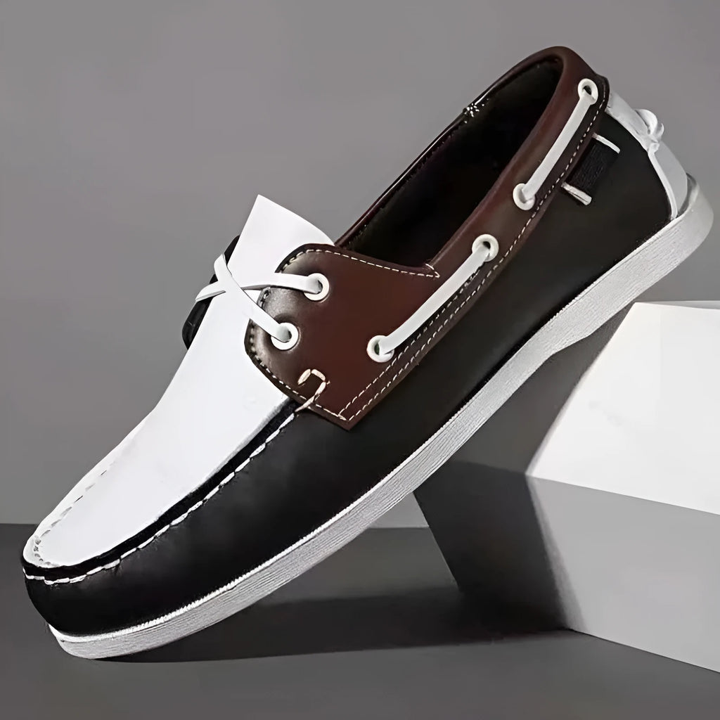 Men's solid-colour casual shoes with a round toe and flat heel, shown in an artificial PU material.