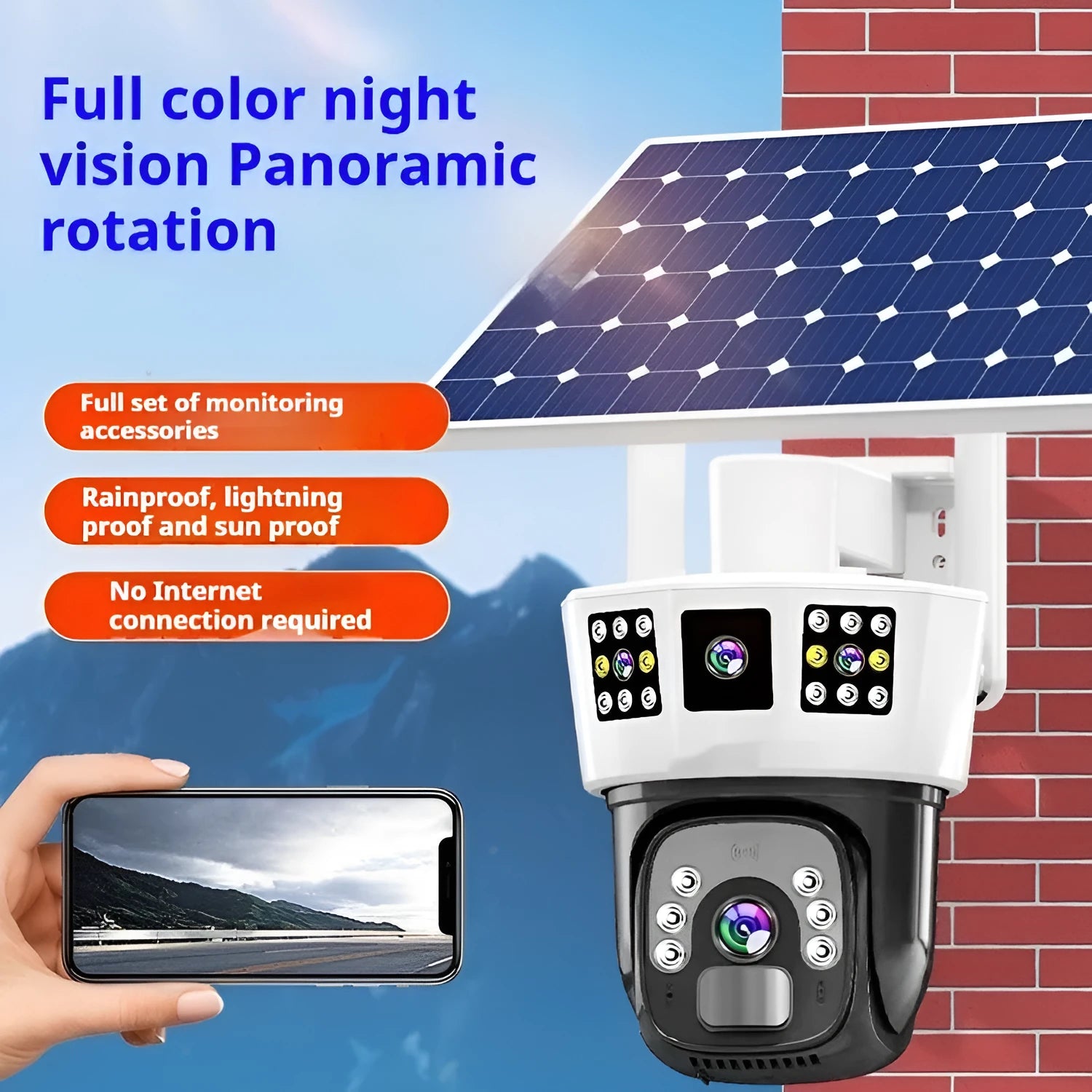 Solar-powered binocular surveillance camera for 4G or WiFi remote monitoring