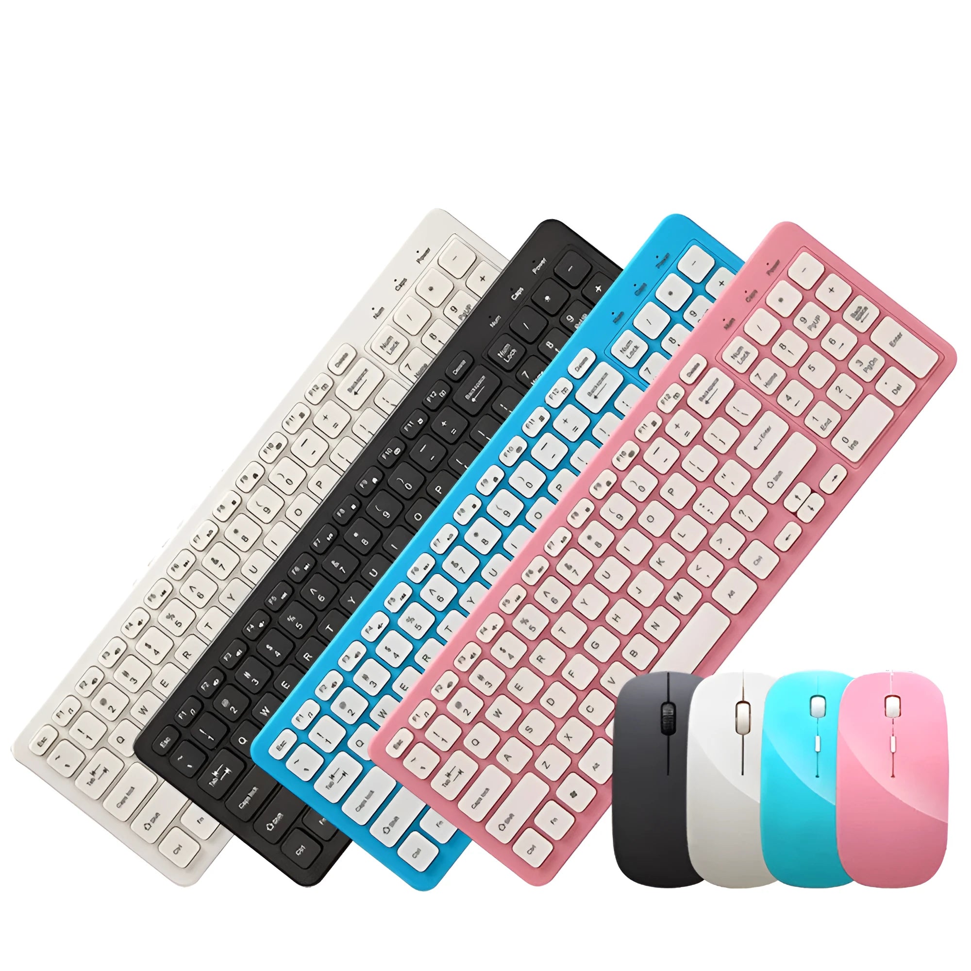 Wireless keyboard and mouse set in choice of four colours with 96-key keyboard and USB receiver