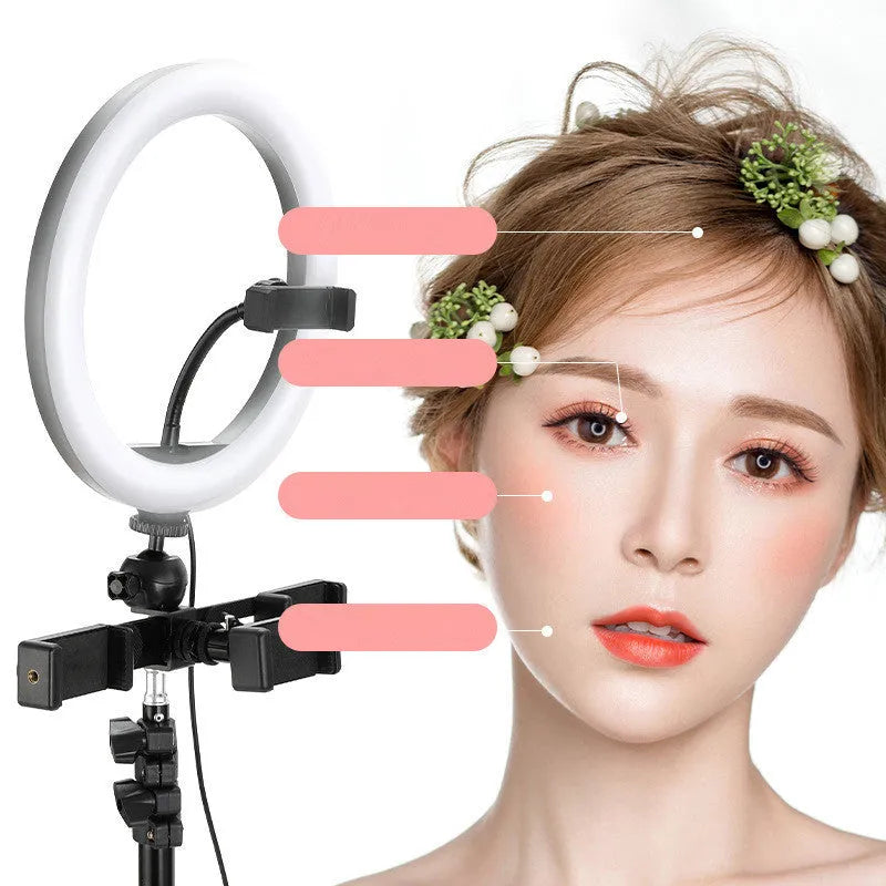 10-inch ring selfie beautifying light with adjustable metal bracket for smartphone video recording