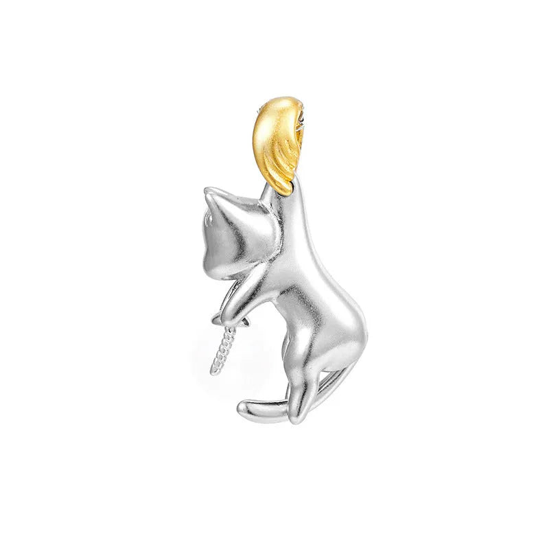 925 sterling silver clavicle chain necklace with cat motif and electroplated finish
