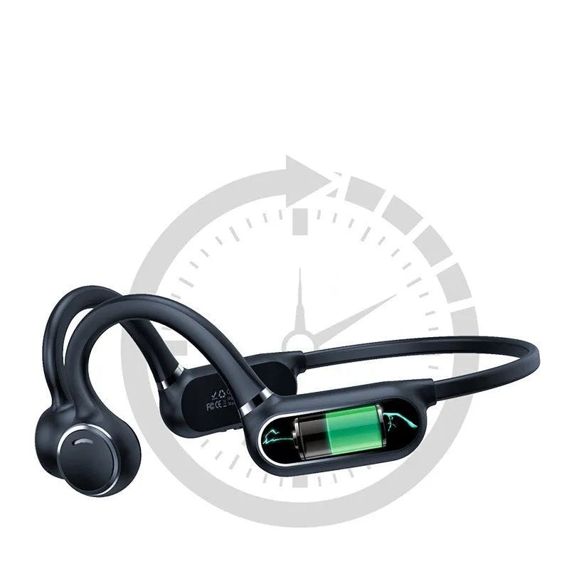Black air conduction touch Bluetooth wireless earphone with titanium alloy frame in ear-hanging design