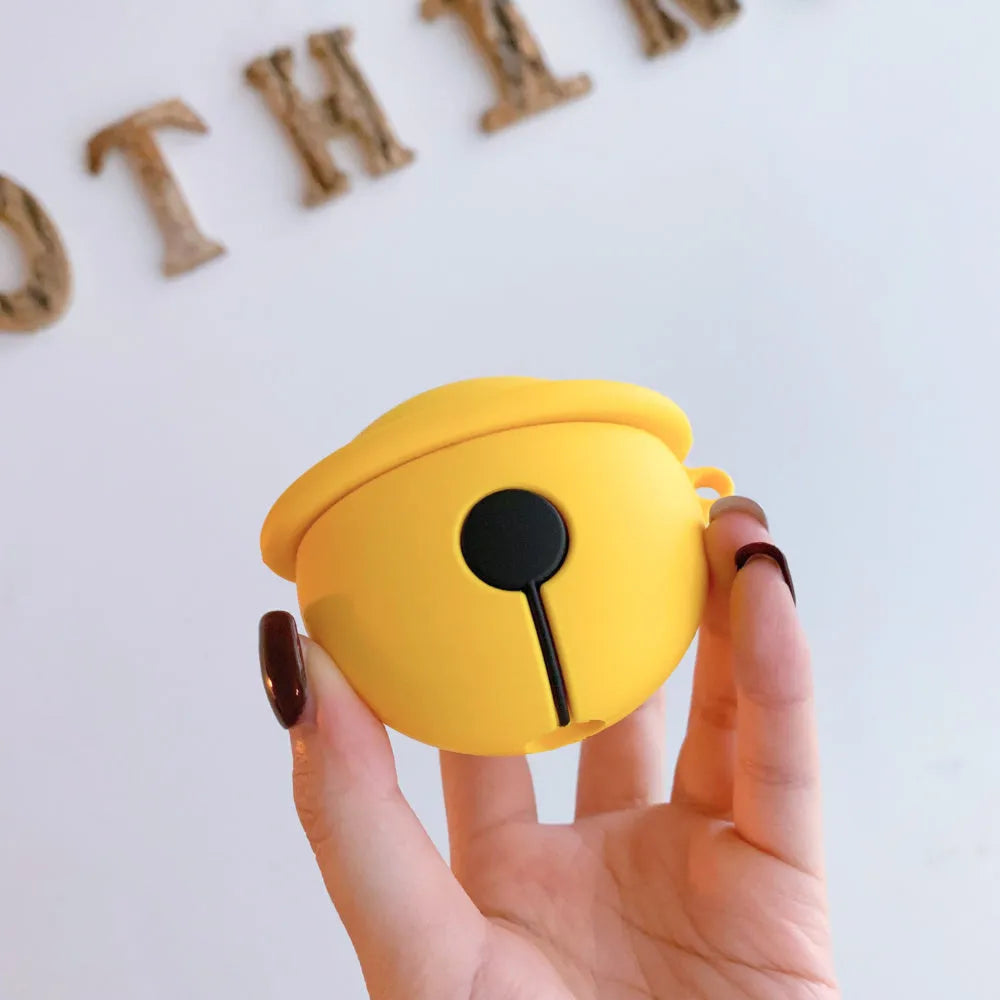 Yellow bell-shaped silicone protective case for Apple AirPods 1 and 2 headphones.