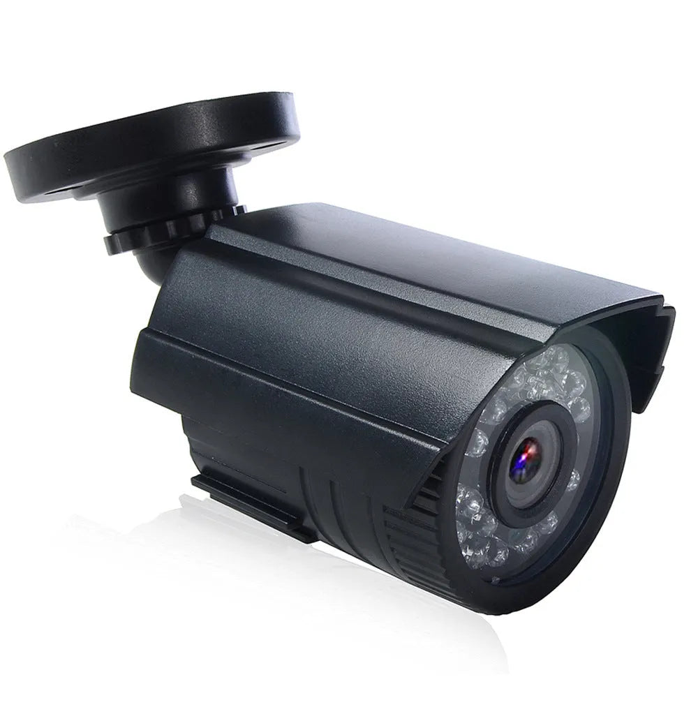 Black AHD HD outdoor waterproof security camera with infrared LEDs for night vision.
