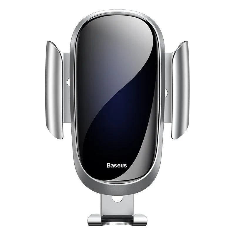 Universal smart car bracket phone holder in black, blue, and silvery colours with adjustable clamp.