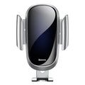 Universal smart car bracket phone holder in black, blue, and silvery colours with adjustable clamp.