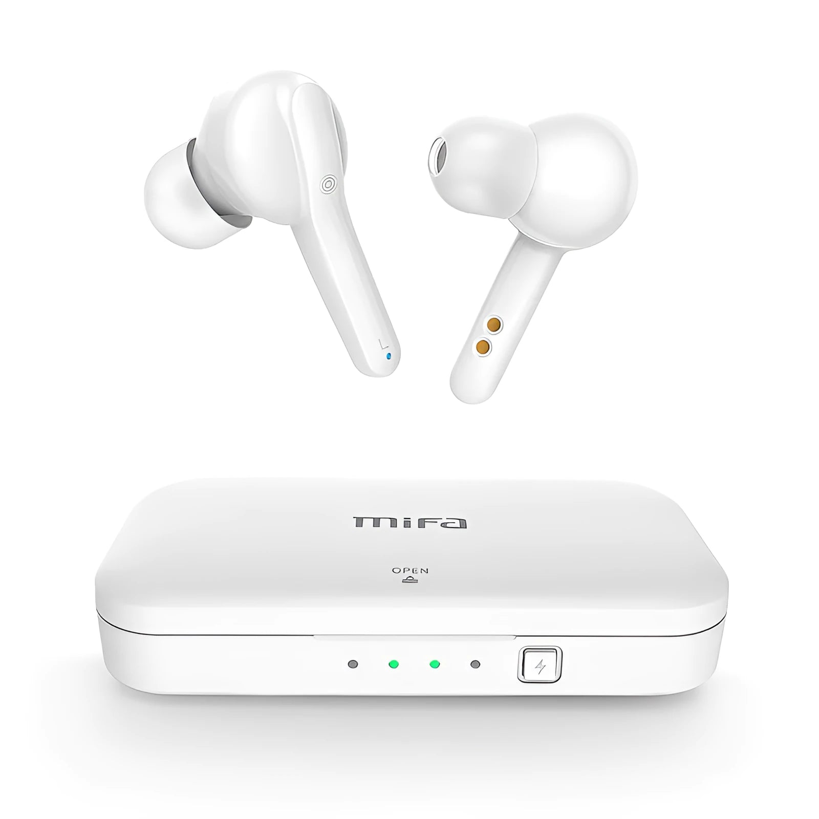 Black and white true wireless Bluetooth earbuds with IPX5 waterproof rating