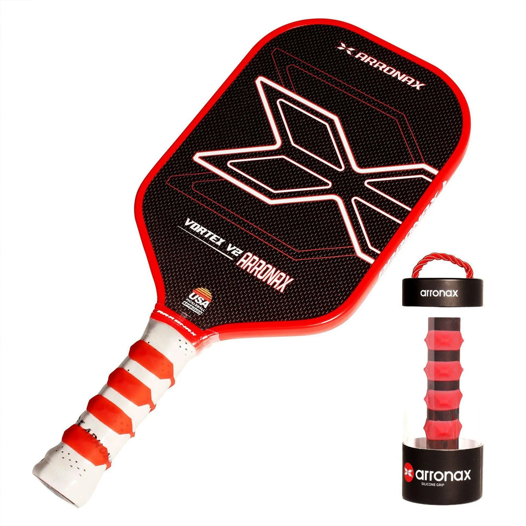 Peak silicone racket hand grip buckle in seven colours on a badminton racket handle.