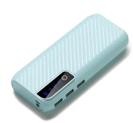 20000mAh portable mini power bank in black with dual USB ports showing compact size