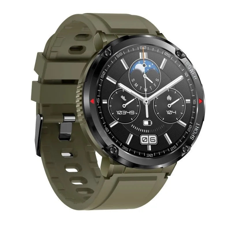 T30 Smart Watch in black on wrist showing display with heart rate and time