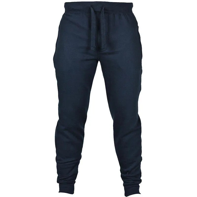 Men's black fleece drawstring casual pants with loose fit and elasticated waistband